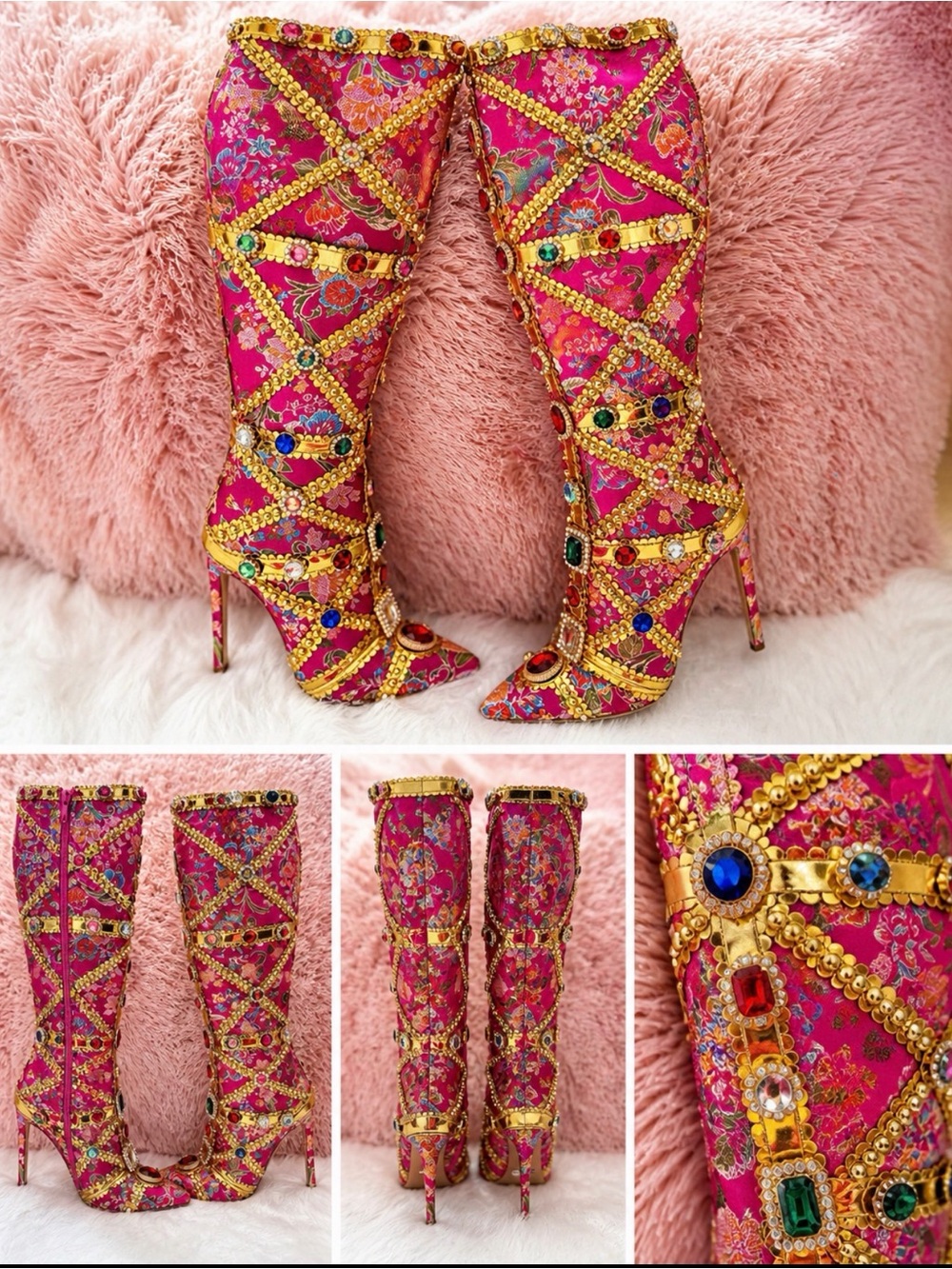 Statement Jewel Embellished Knee-High Stiletto Boots